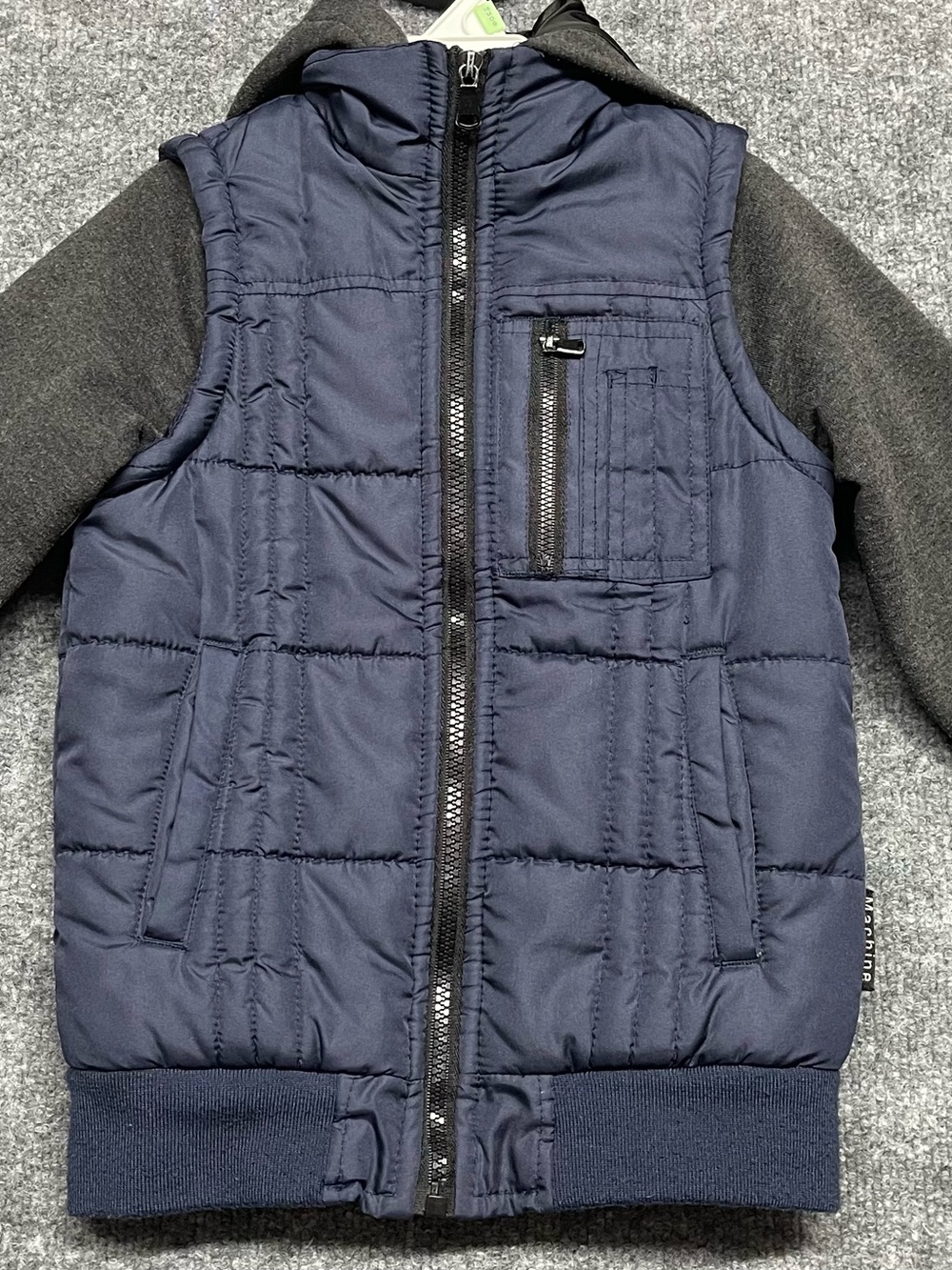 Navy Quilted Kids Vest with Hooded Knit Sleeves Size 5
